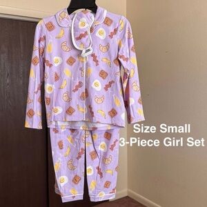 Wonder Nation Girls Button Front Long Sleeve Top & Pant Pajama Set, Small